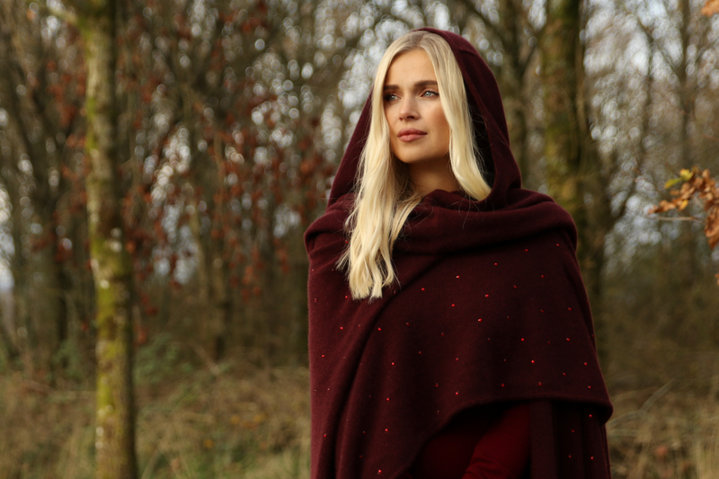 AVALON JEWELLED CASHMERE CAPE BURGUNDY