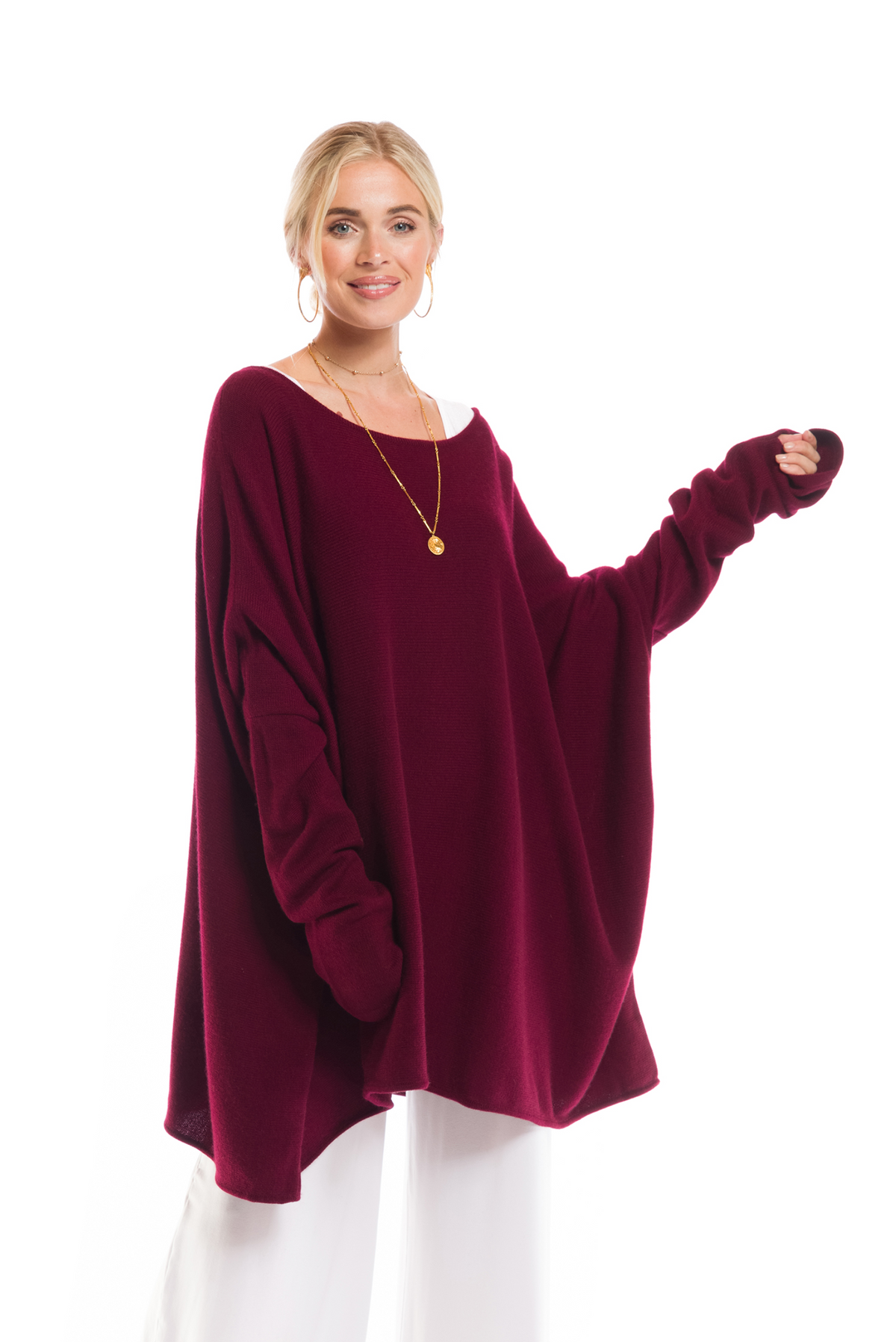 4 PLY CASHMERE SNUGGLE BOX JUMPER BURGUNDY