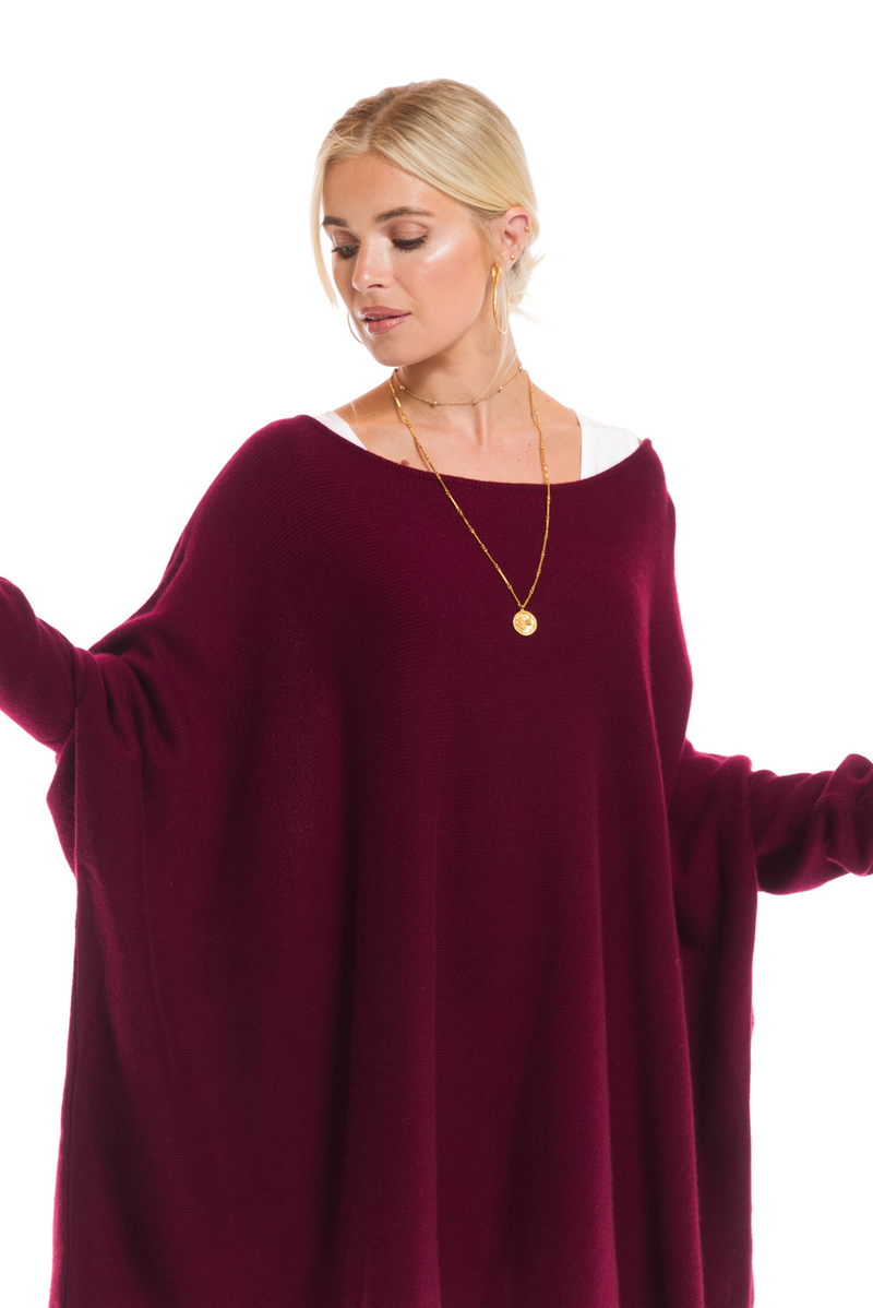 4 PLY CASHMERE SNUGGLE BOX JUMPER BURGUNDY