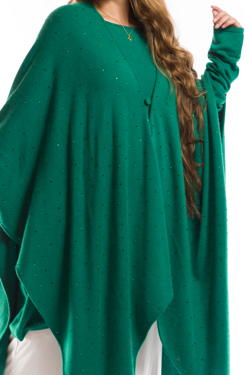 AVALON JEWELLED CASHMERE CAPE  EMERALD GREEN