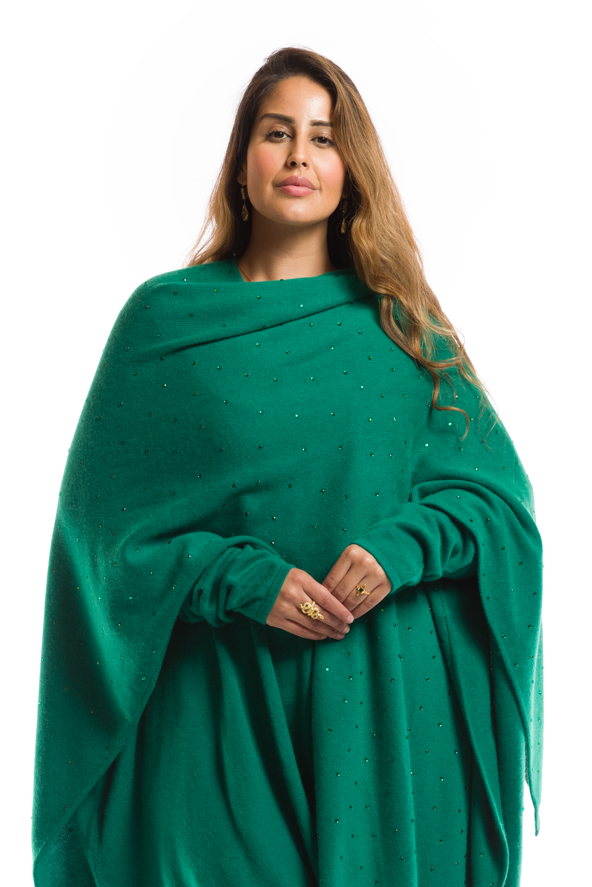 AVALON JEWELLED CASHMERE CAPE  EMERALD GREEN