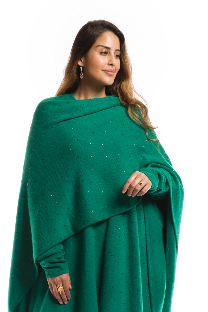 AVALON JEWELLED CASHMERE CAPE  EMERALD GREEN