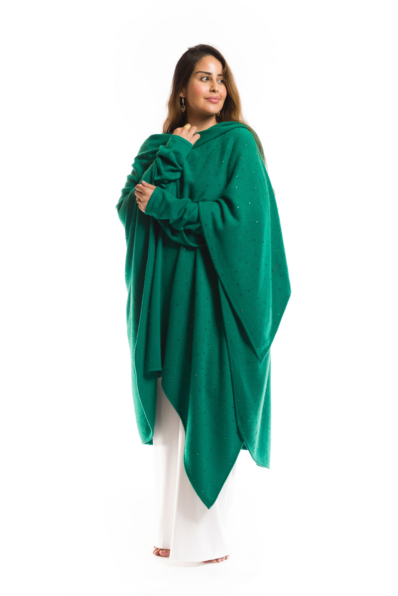 AVALON JEWELLED CASHMERE CAPE  EMERALD GREEN