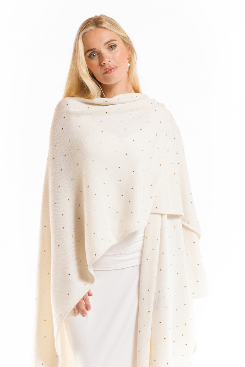 AVALON JEWELLED CASHMERE CAPE WINTER WHITE