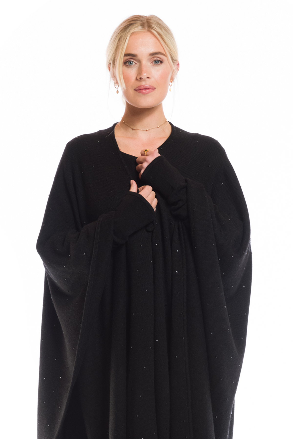 AVALON JEWELLED CASHMERE CAPE BLACK