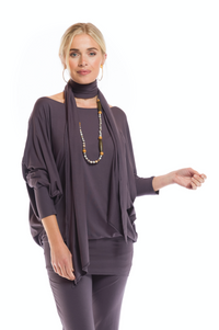 BAMBOO RAGLAN TOP WITH SCARF CHARCOAL