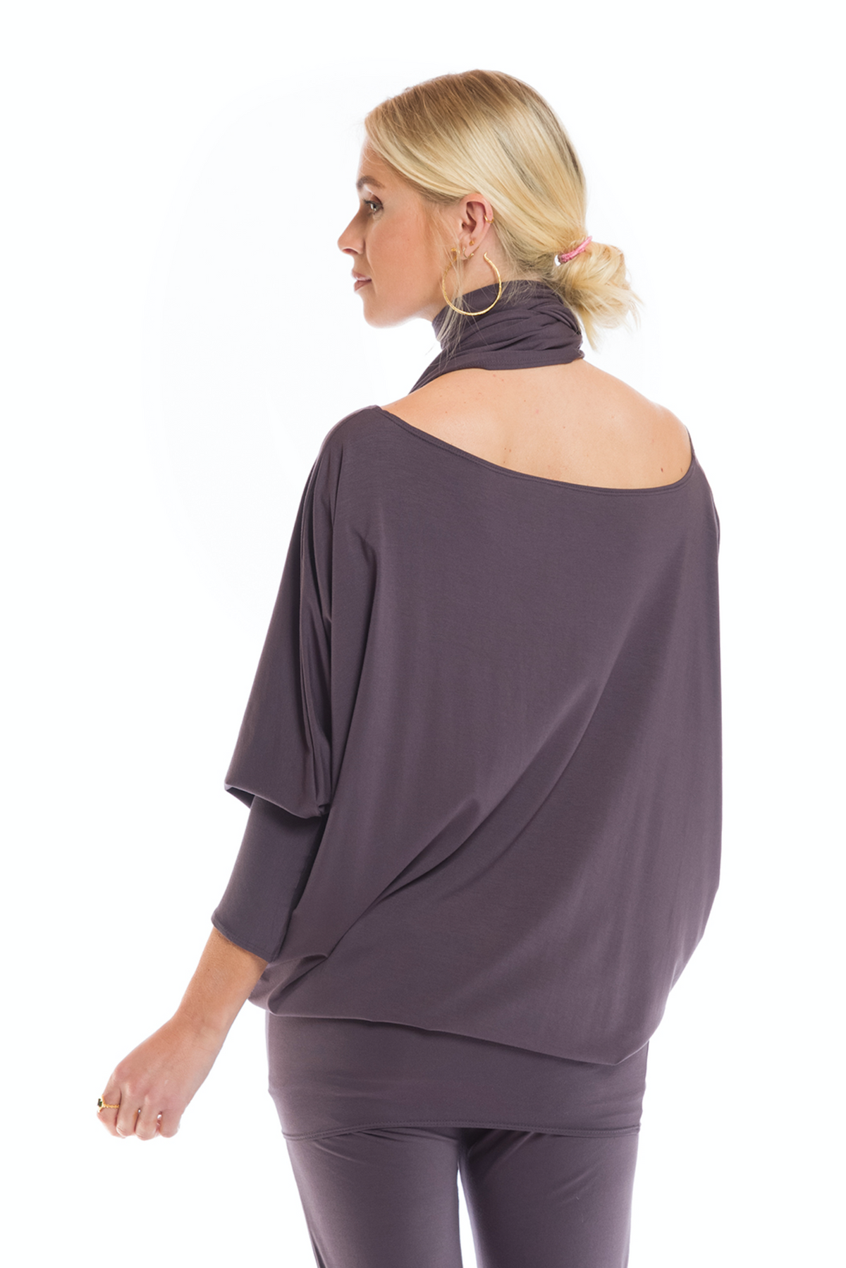 RAGLAN TOP WITH SCARF CHARCOAL