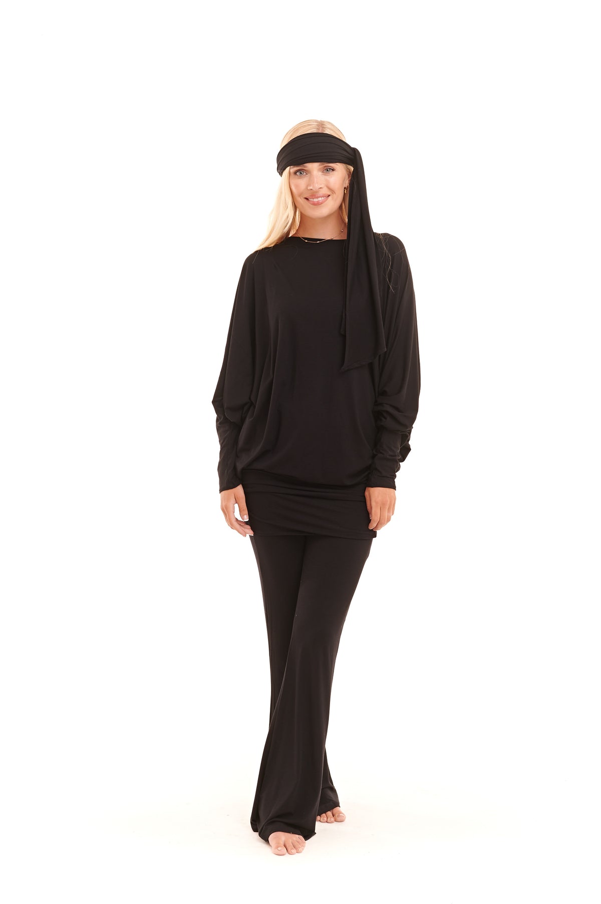 Bamboo Raglan Top With Scarf Black - MUDRA