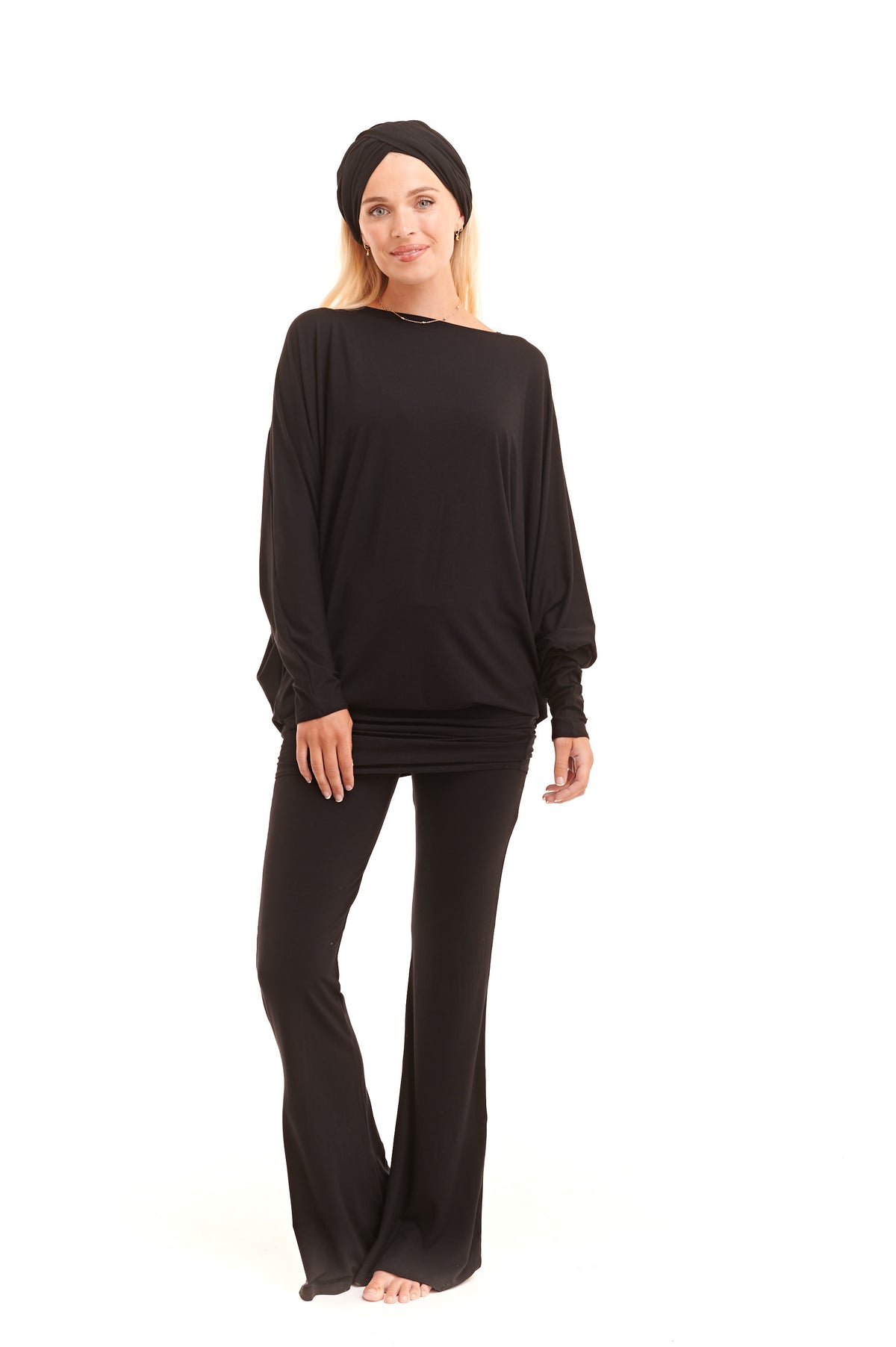 Bamboo Raglan Top With Scarf Black - MUDRA