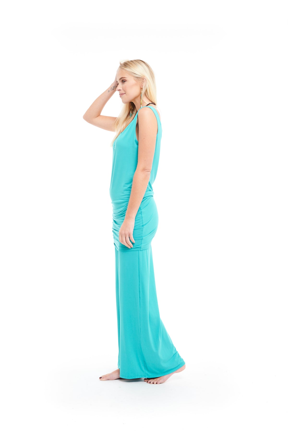 Bamboo Long Vest Dress Turquoise - MUDRA