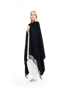 Thick Luxury Cashmere Herringbone Shawl - Black - MUDRA