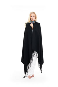 Thick Luxury Cashmere Herringbone Shawl - Black - MUDRA