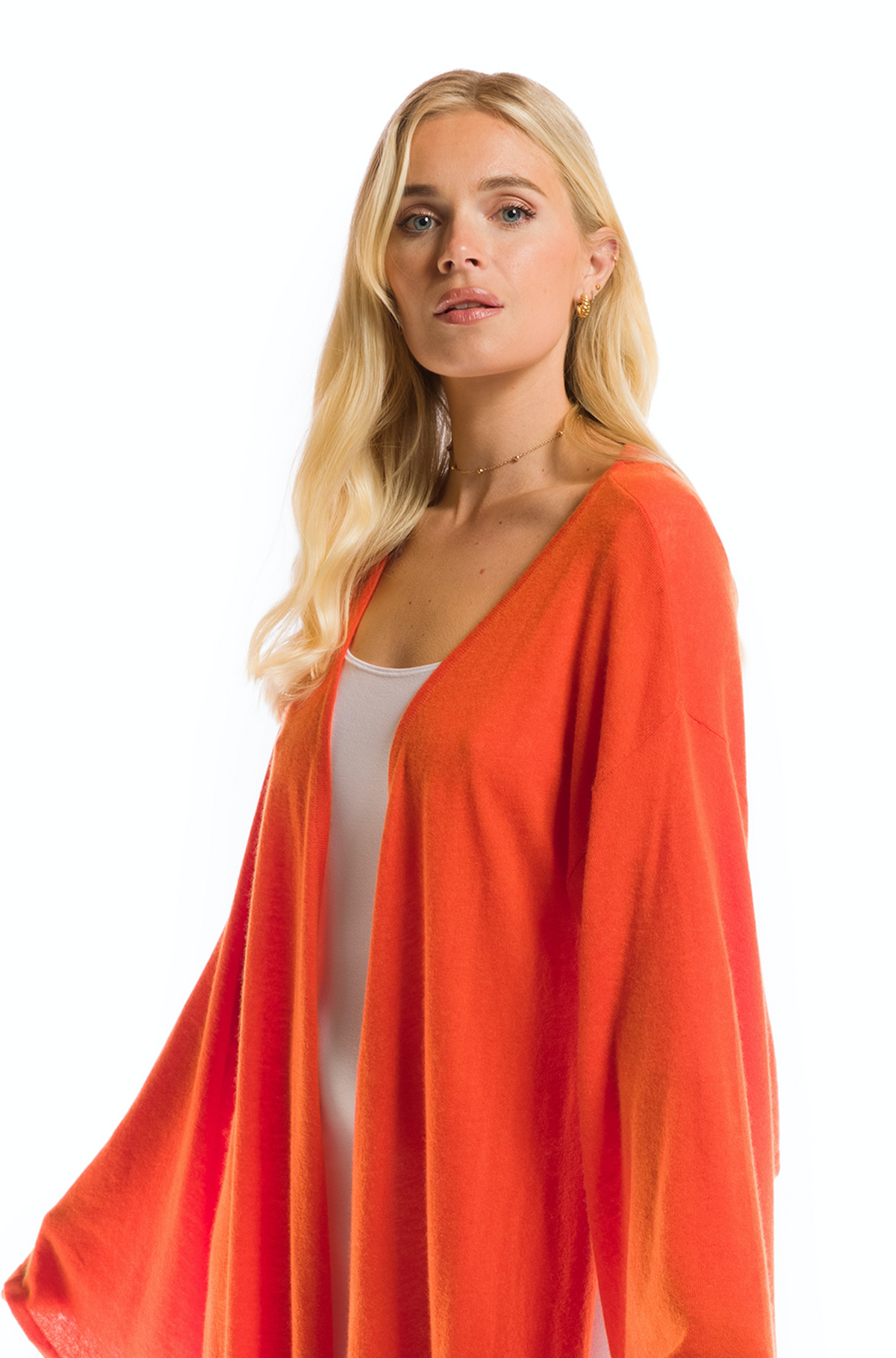 CASHMERE ULTRA FINE DRAPED SHRUG SPICY ORANGE