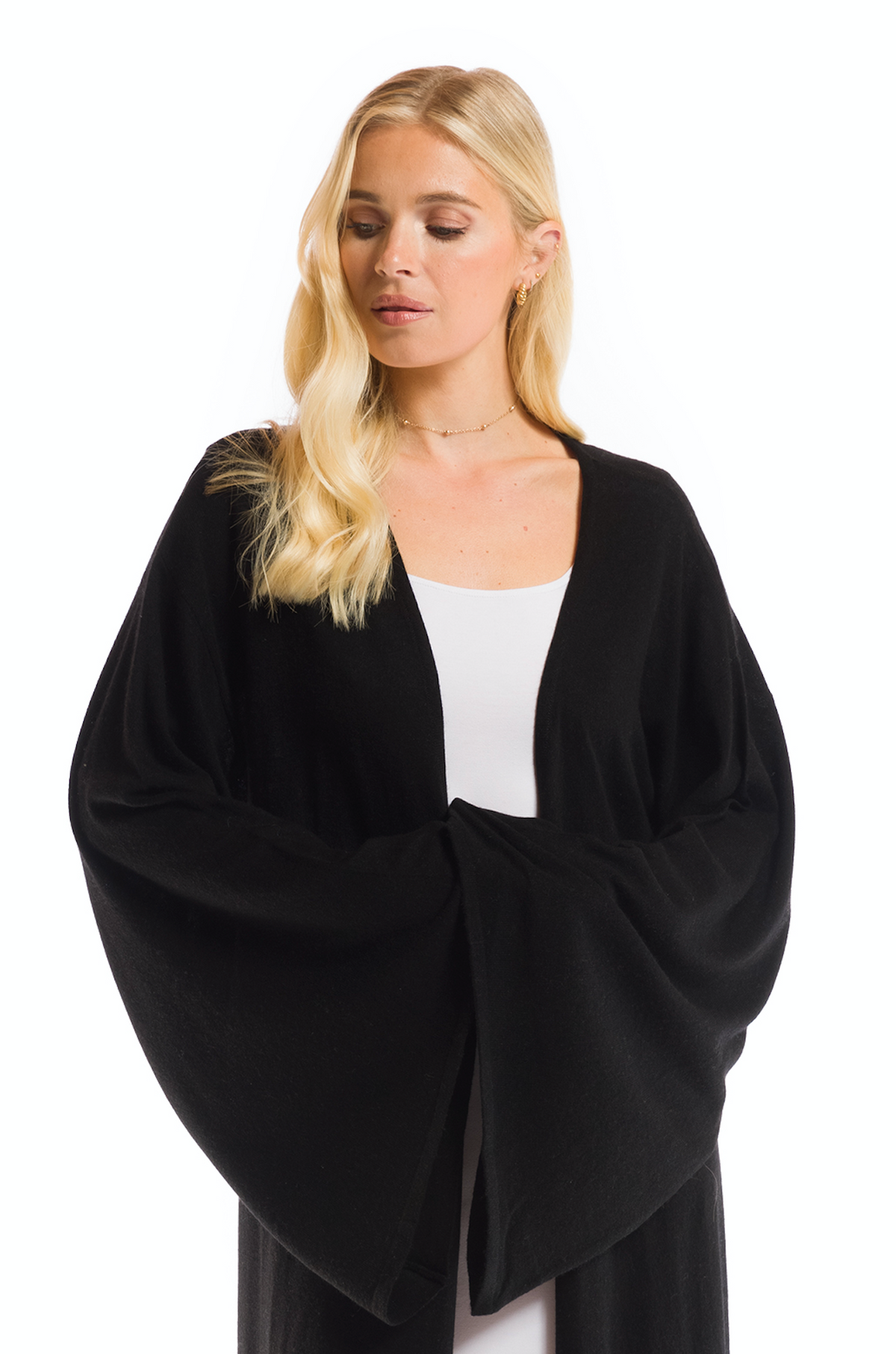 2 PLY CASHMERE DRAPED SHRUG BLACK