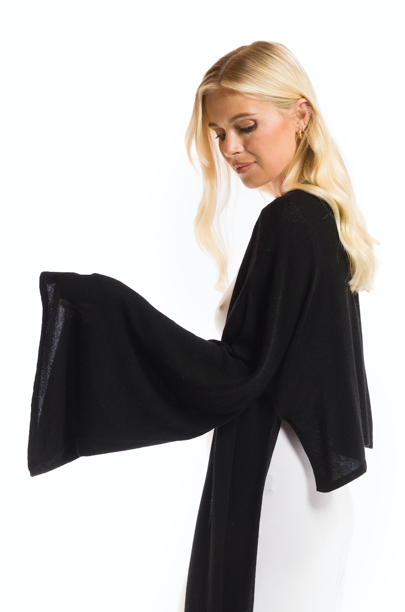 2 PLY CASHMERE DRAPED SHRUG BLACK