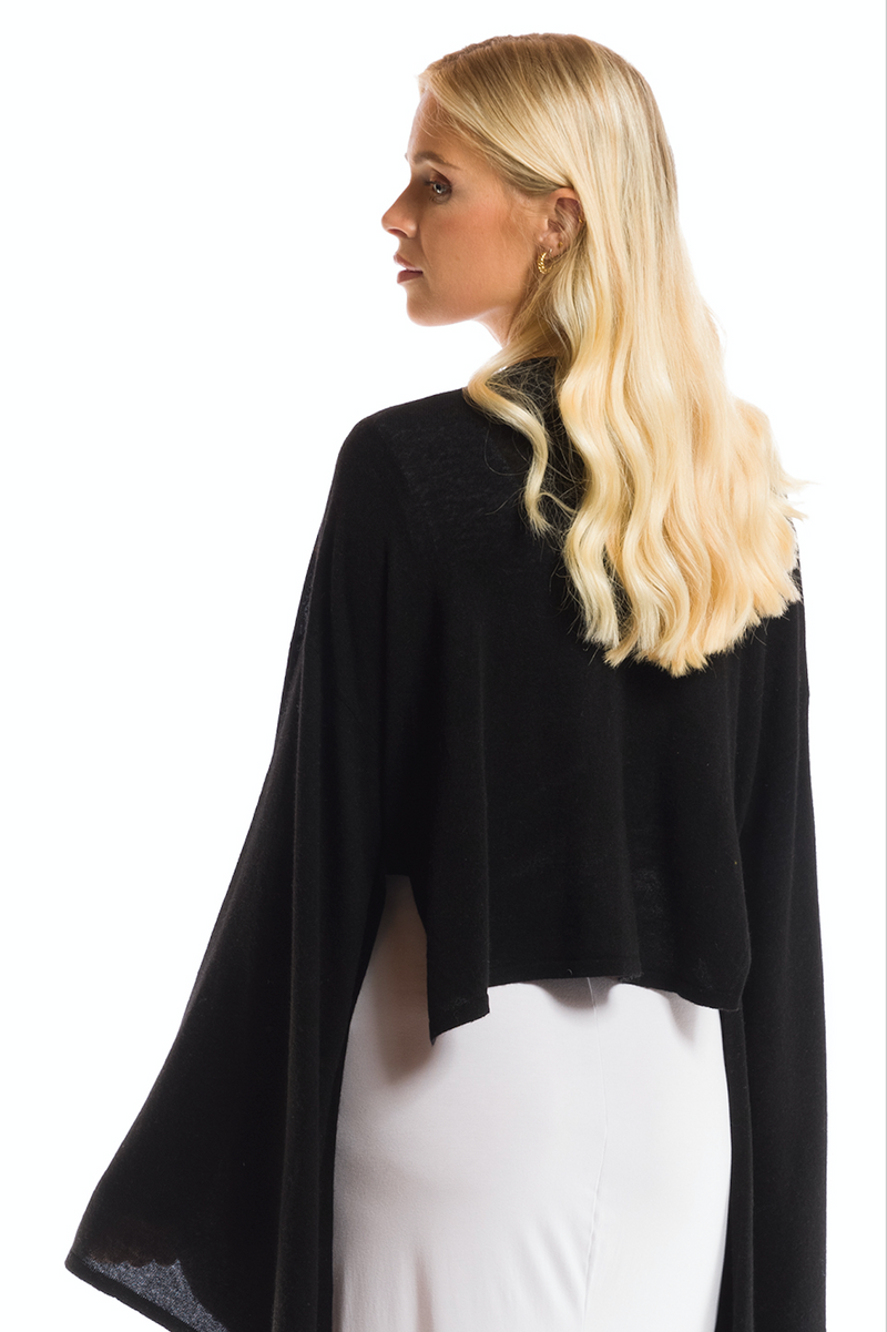 2 PLY CASHMERE DRAPED SHRUG BLACK