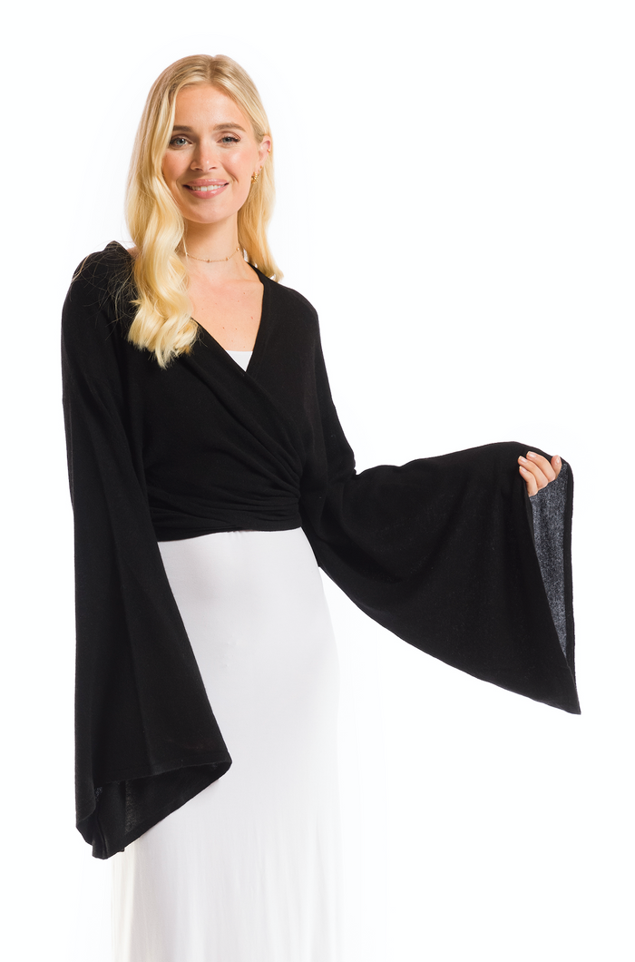 2 PLY CASHMERE DRAPED SHRUG BLACK