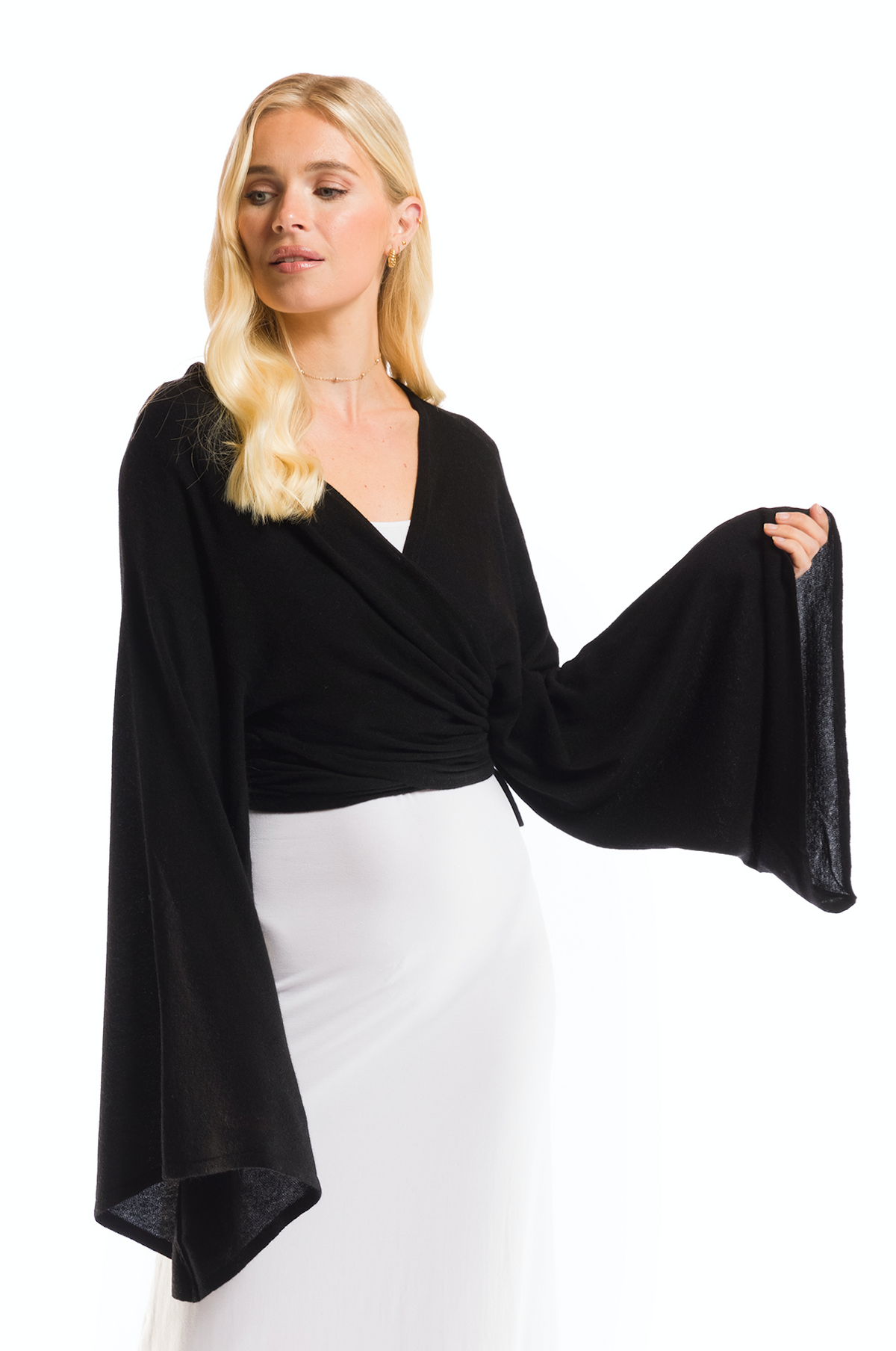 2 PLY CASHMERE DRAPED SHRUG BLACK