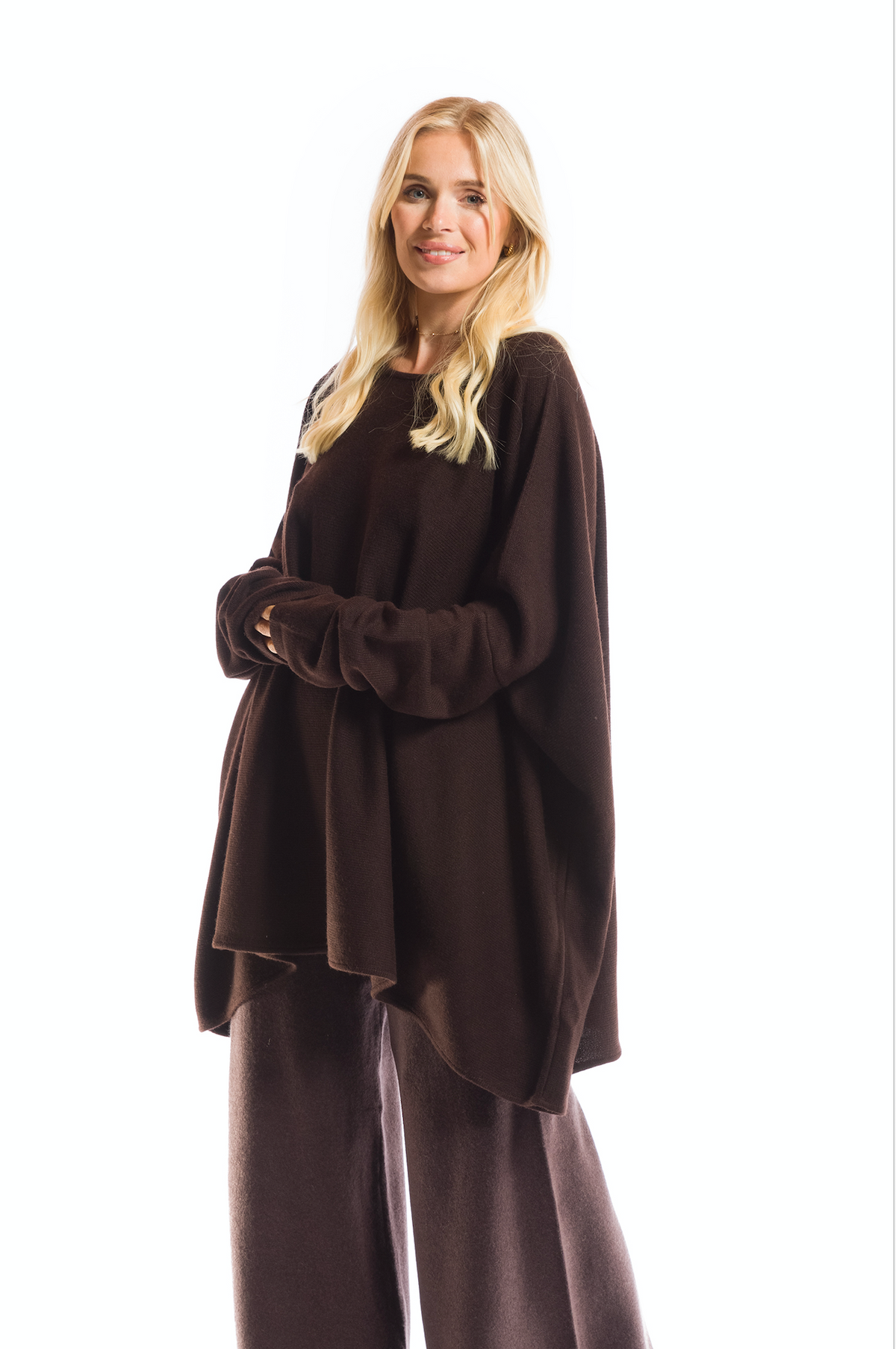 4 PLY CASHMERE SNUGGLE BOX JUMPER BROWN