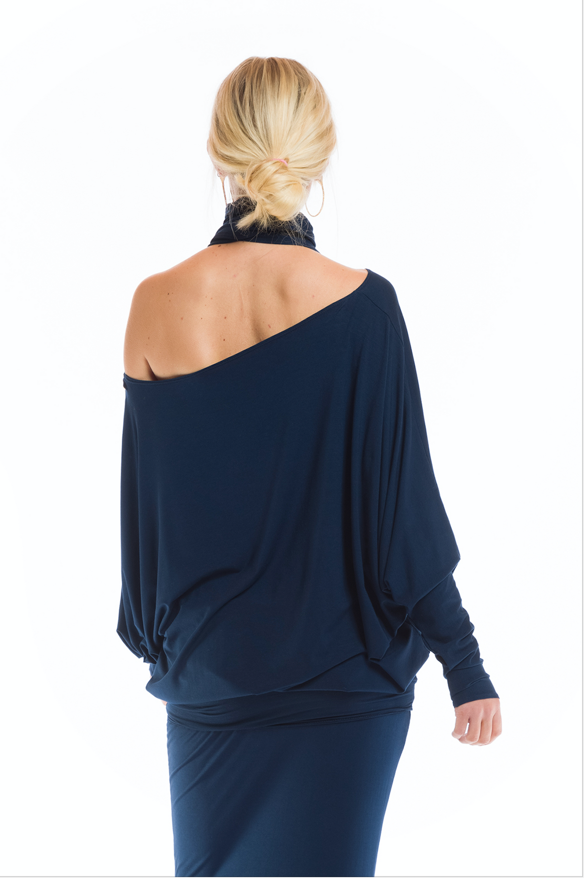 BAMBOO RAGLAN TOP WITH SCARF NAVY