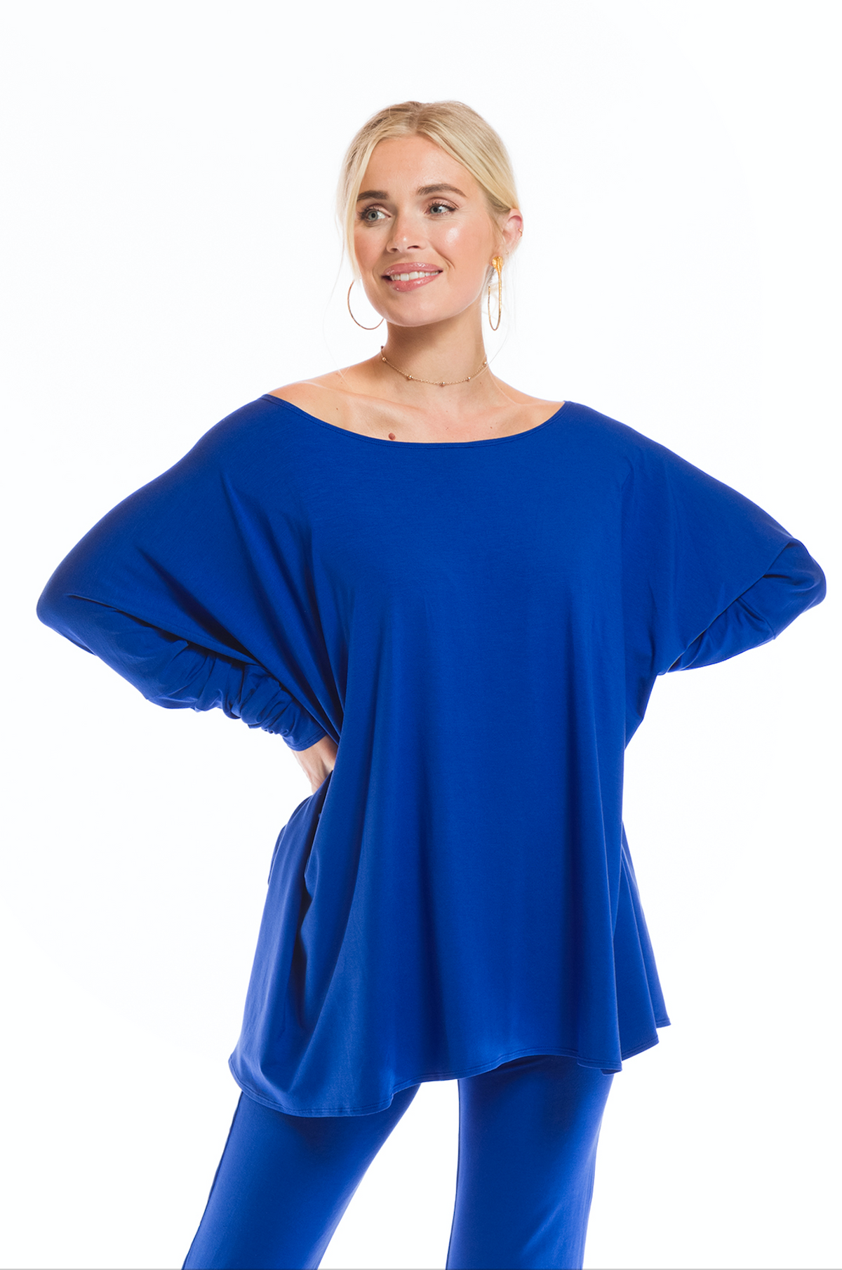 BAMBOO BAGGY BOX TOP COBALT BLUE