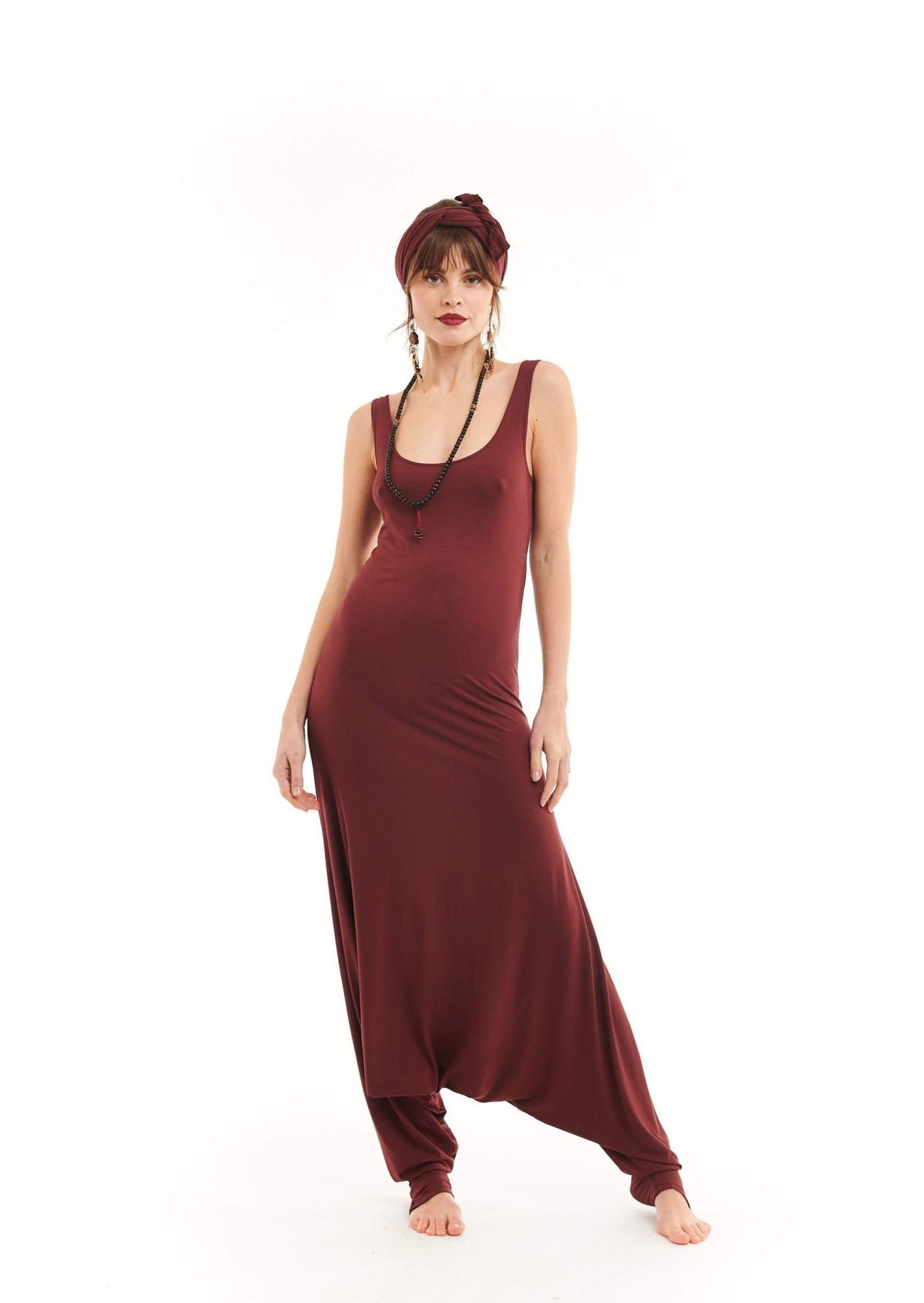 Bamboo Fitted Jumpsuit Burgundy - MUDRA