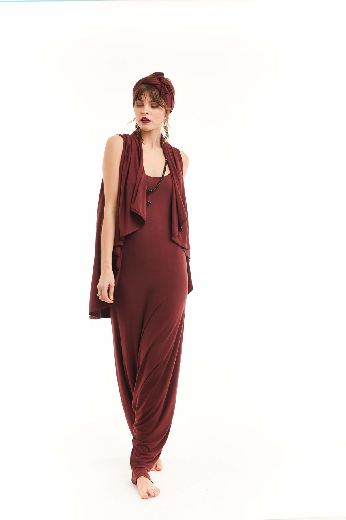 Bamboo Fitted Jumpsuit Burgundy - MUDRA