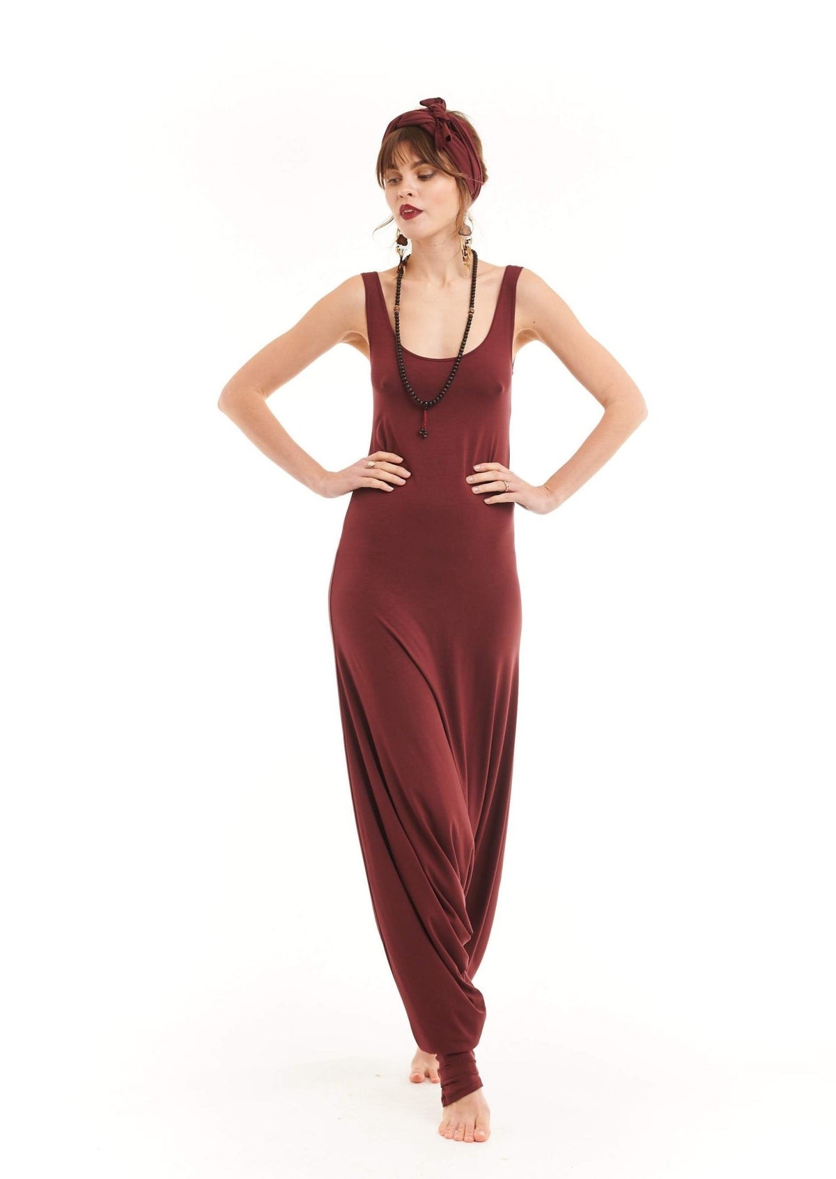 Bamboo Fitted Jumpsuit Burgundy - MUDRA