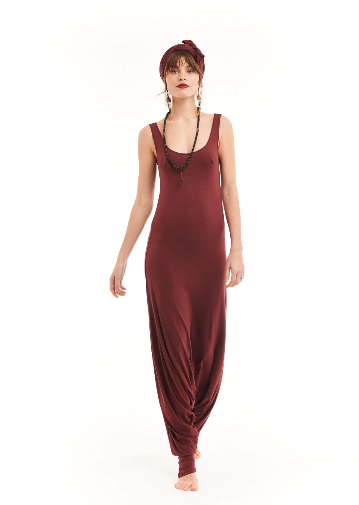 Bamboo Fitted Jumpsuit Burgundy - MUDRA