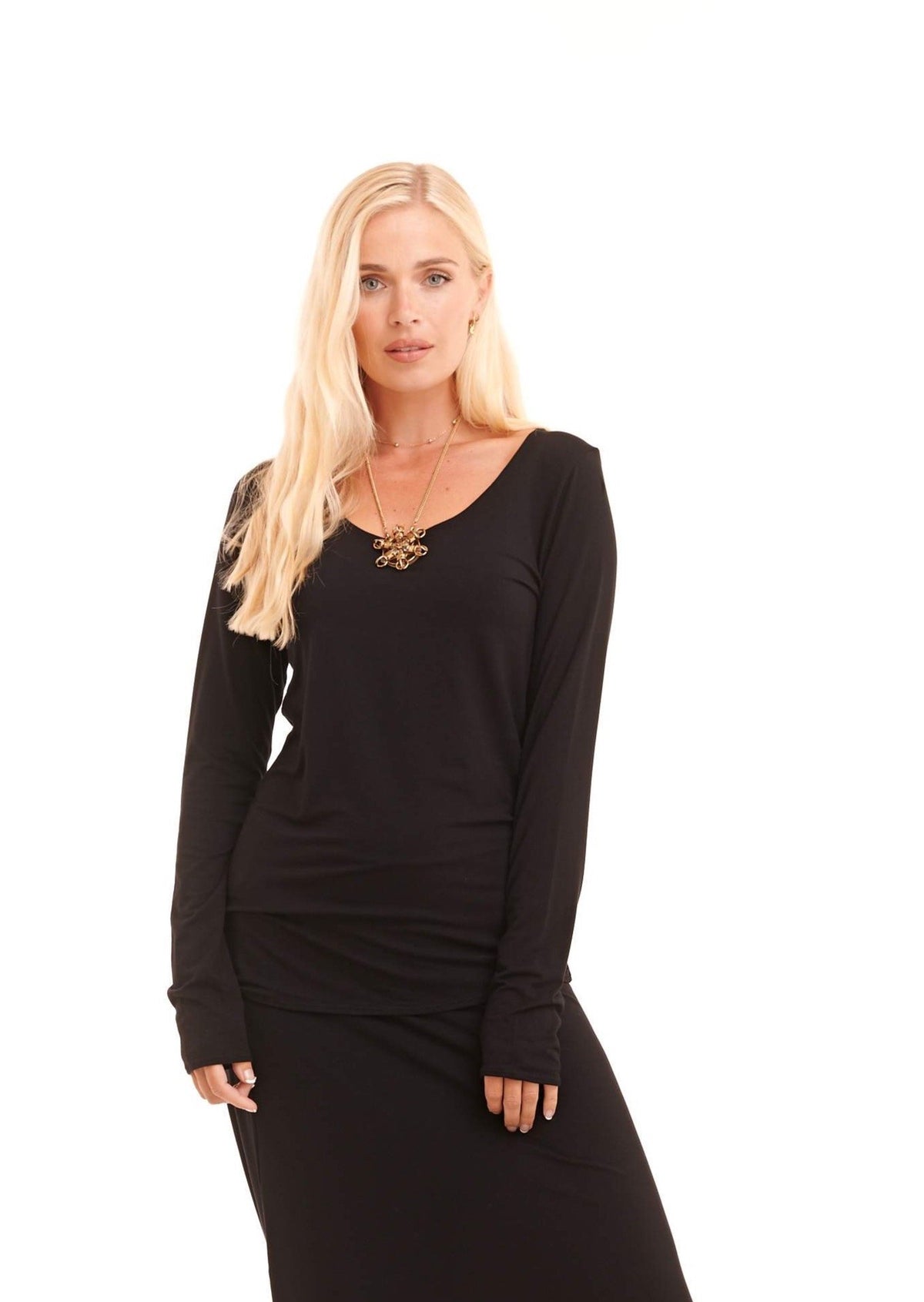 Bamboo Long Sleeve Top Black - MUDRA