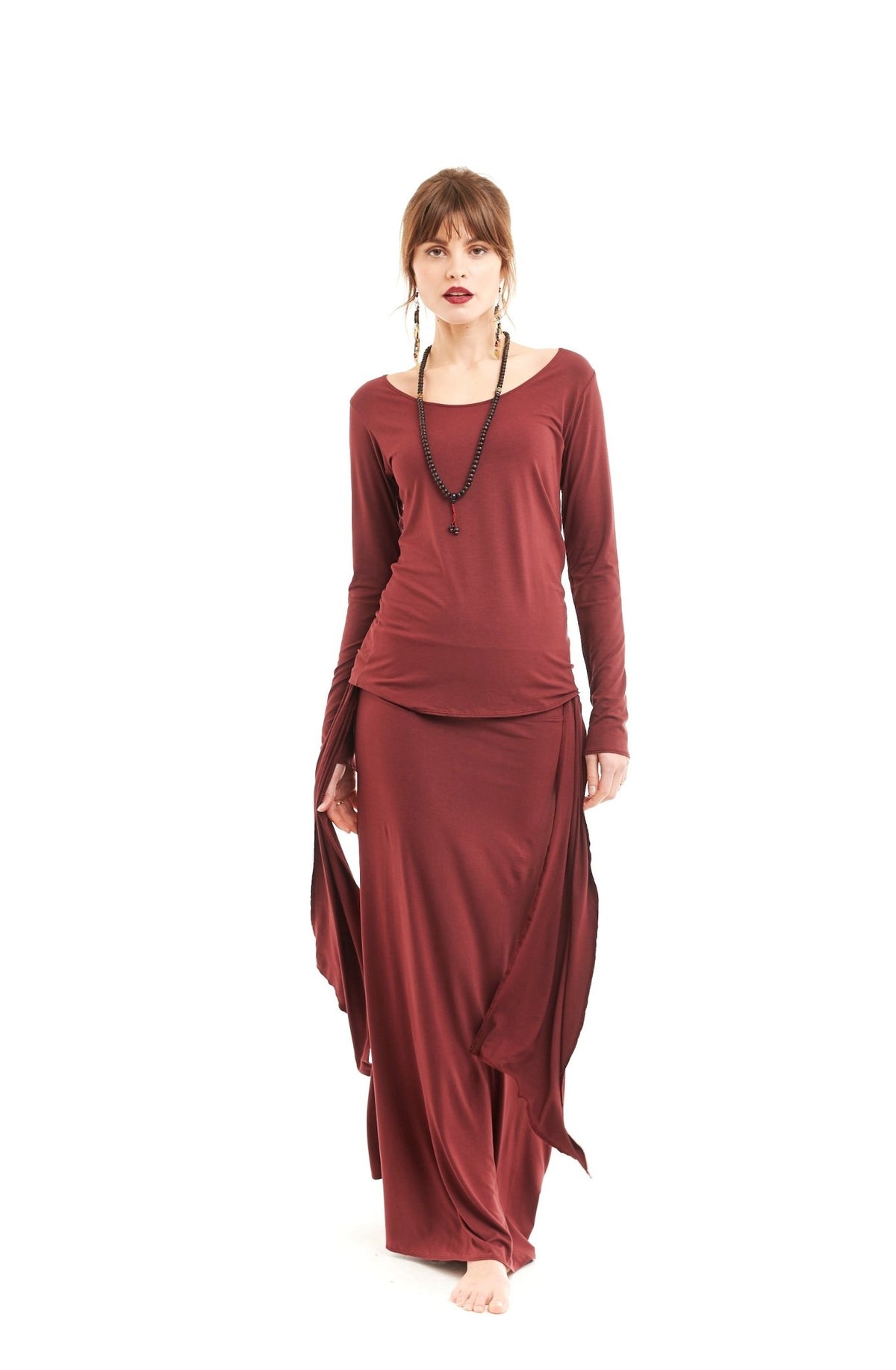 Bamboo Long Sleeve Top Burgundy - MUDRA