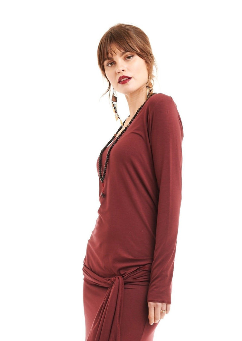 Bamboo Long Sleeve Top Burgundy - MUDRA