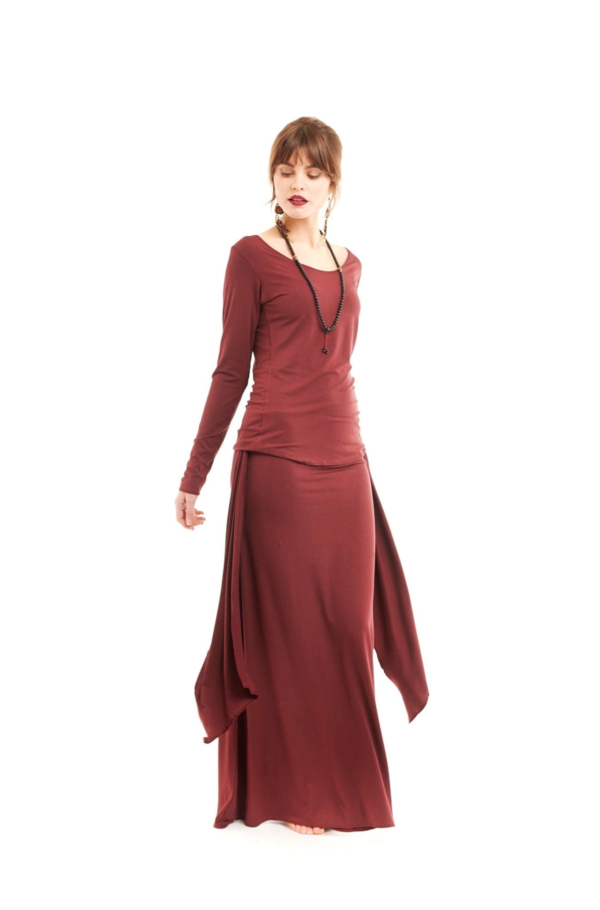 Bamboo Long Sleeve Top Burgundy - MUDRA