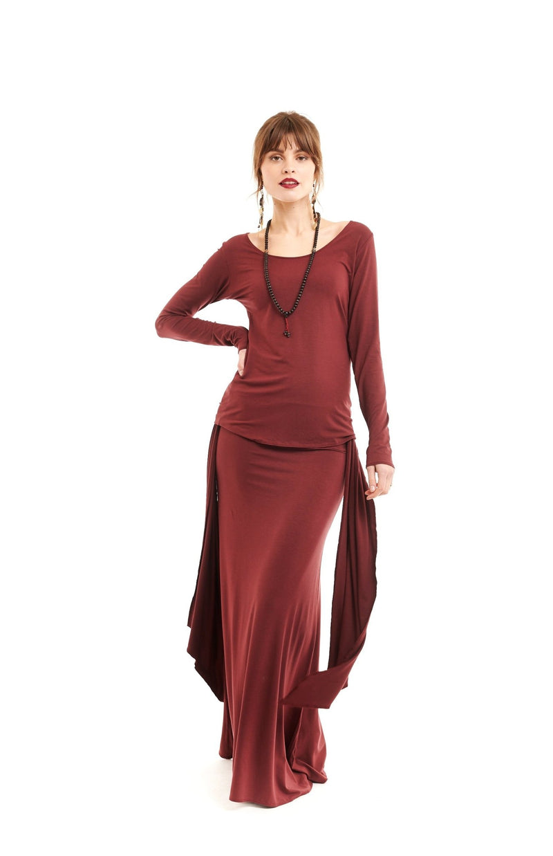 Bamboo Long Sleeve Top Burgundy - MUDRA