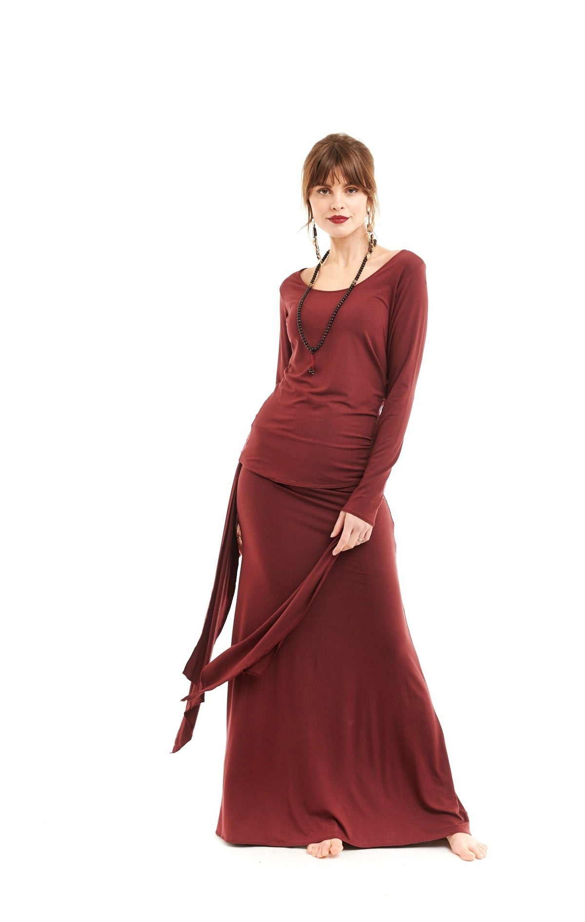 Bamboo Long Sleeve Top Burgundy - MUDRA