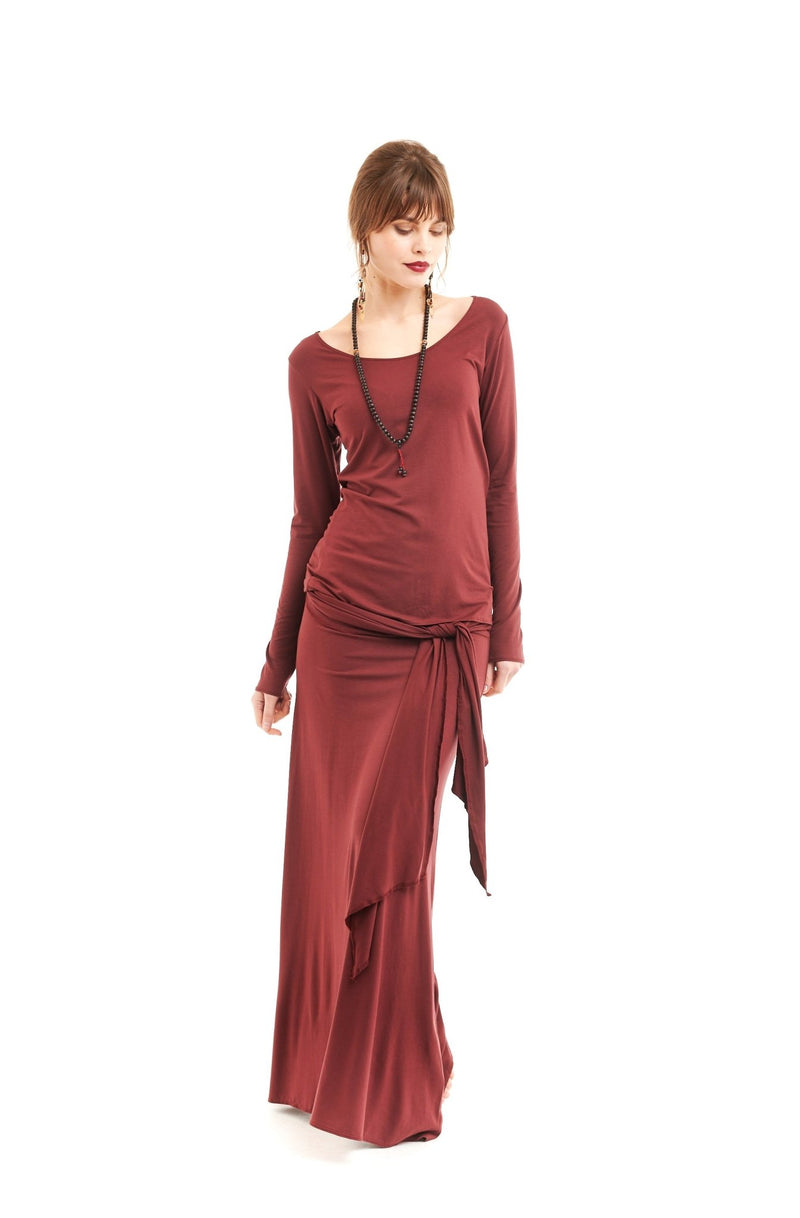 Bamboo Long Sleeve Top Burgundy - MUDRA