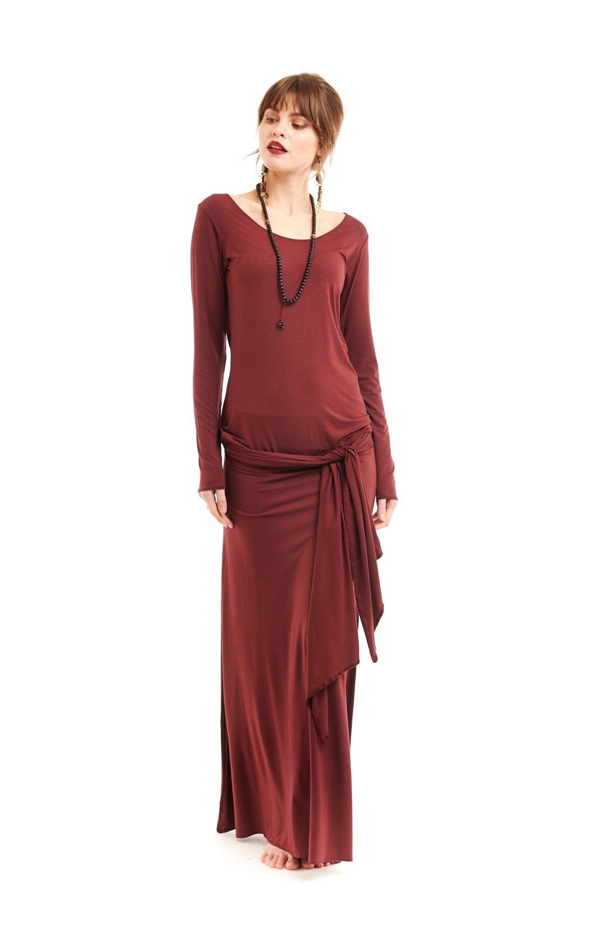 Bamboo Long Sleeve Top Burgundy - MUDRA