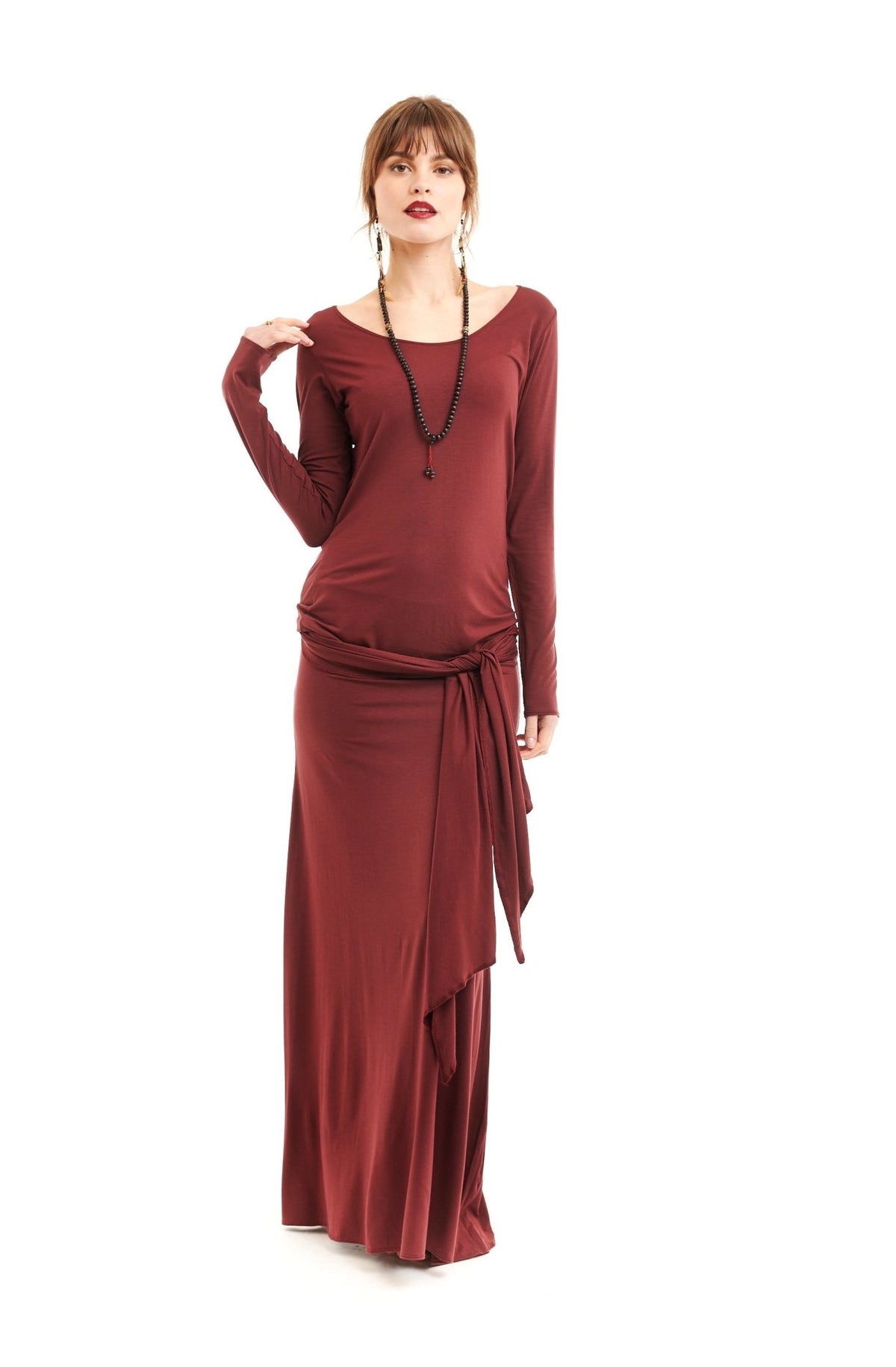 Bamboo Long Sleeve Top Burgundy - MUDRA