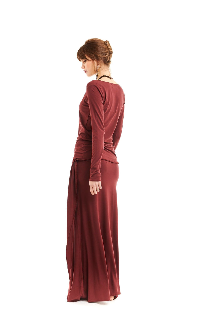 Bamboo Long Sleeve Top Burgundy - MUDRA