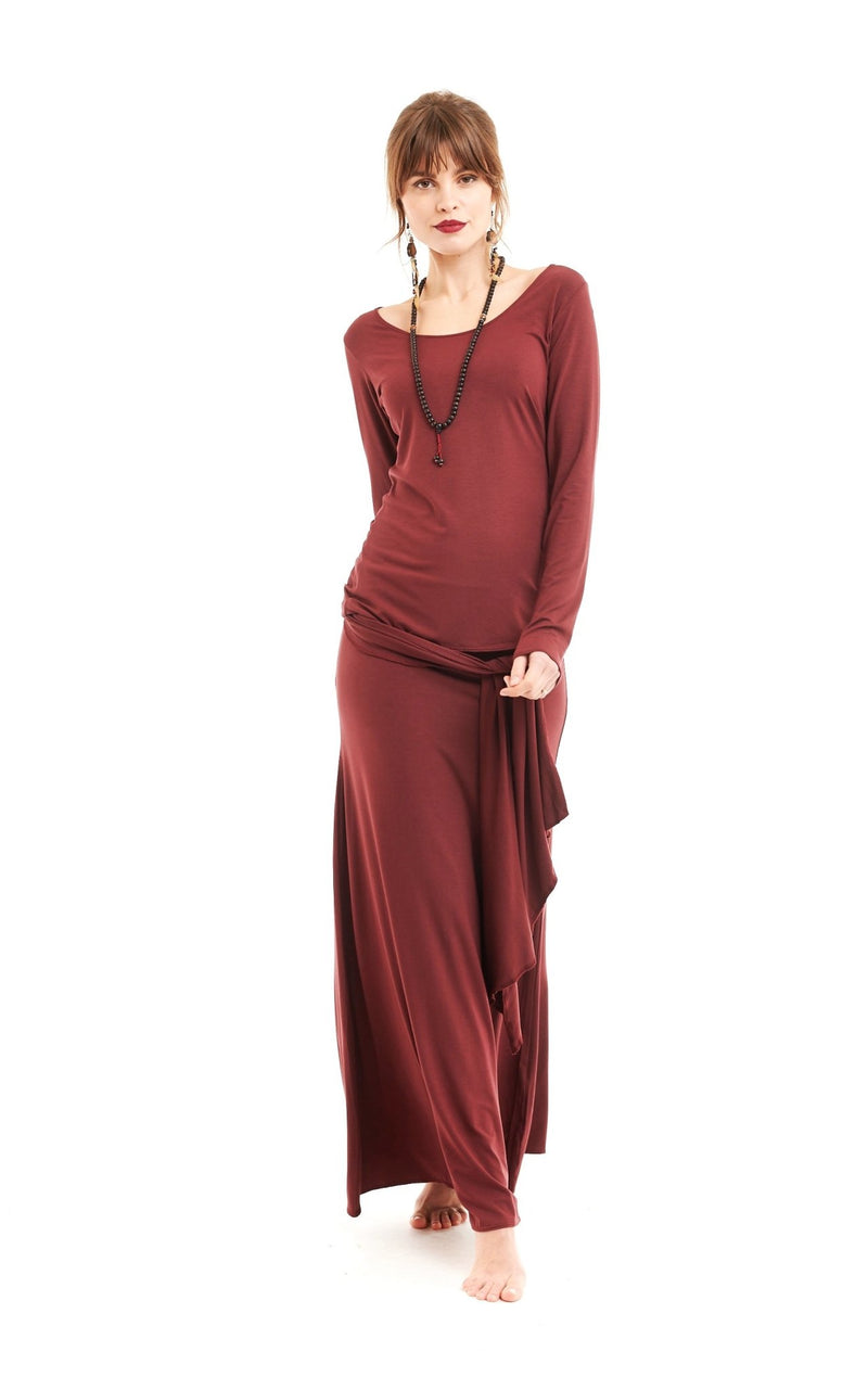 Bamboo Long Sleeve Top Burgundy - MUDRA