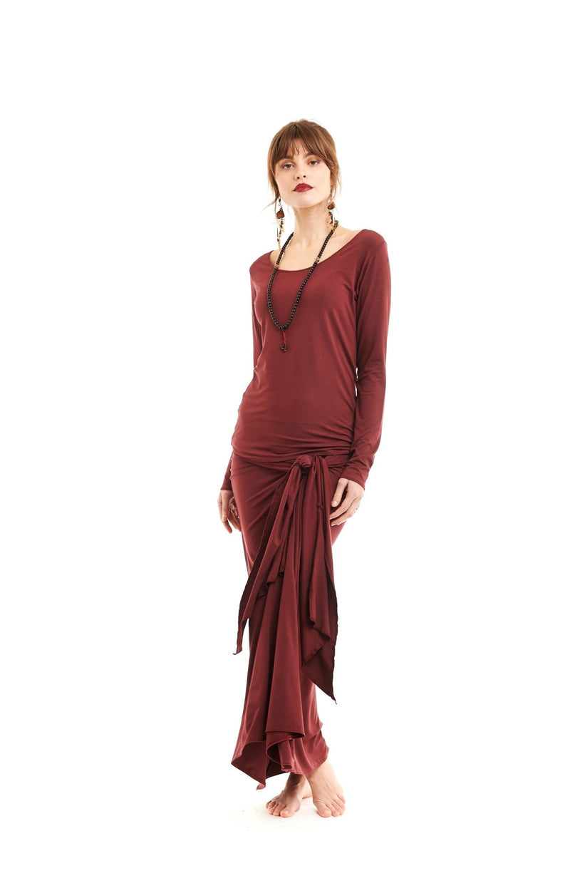 Bamboo Long Sleeve Top Burgundy - MUDRA