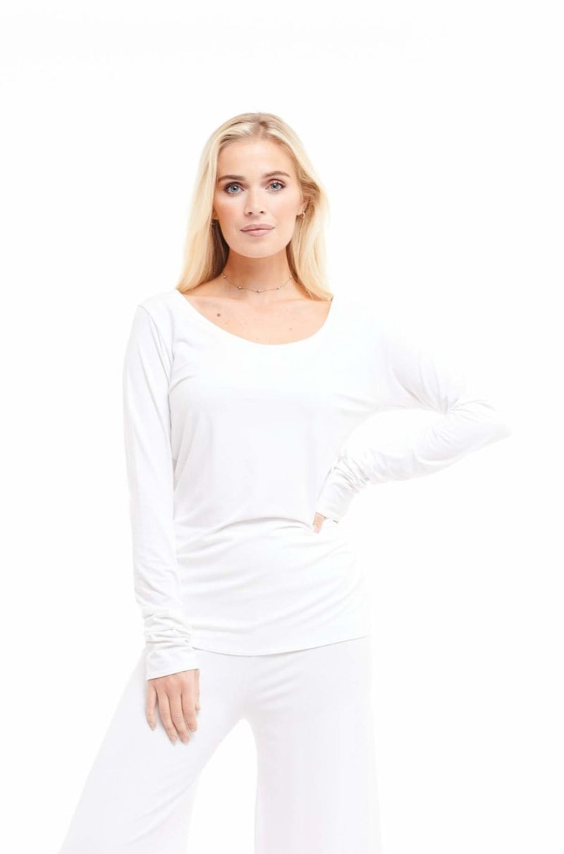 Bamboo Long Sleeve Top White - MUDRA