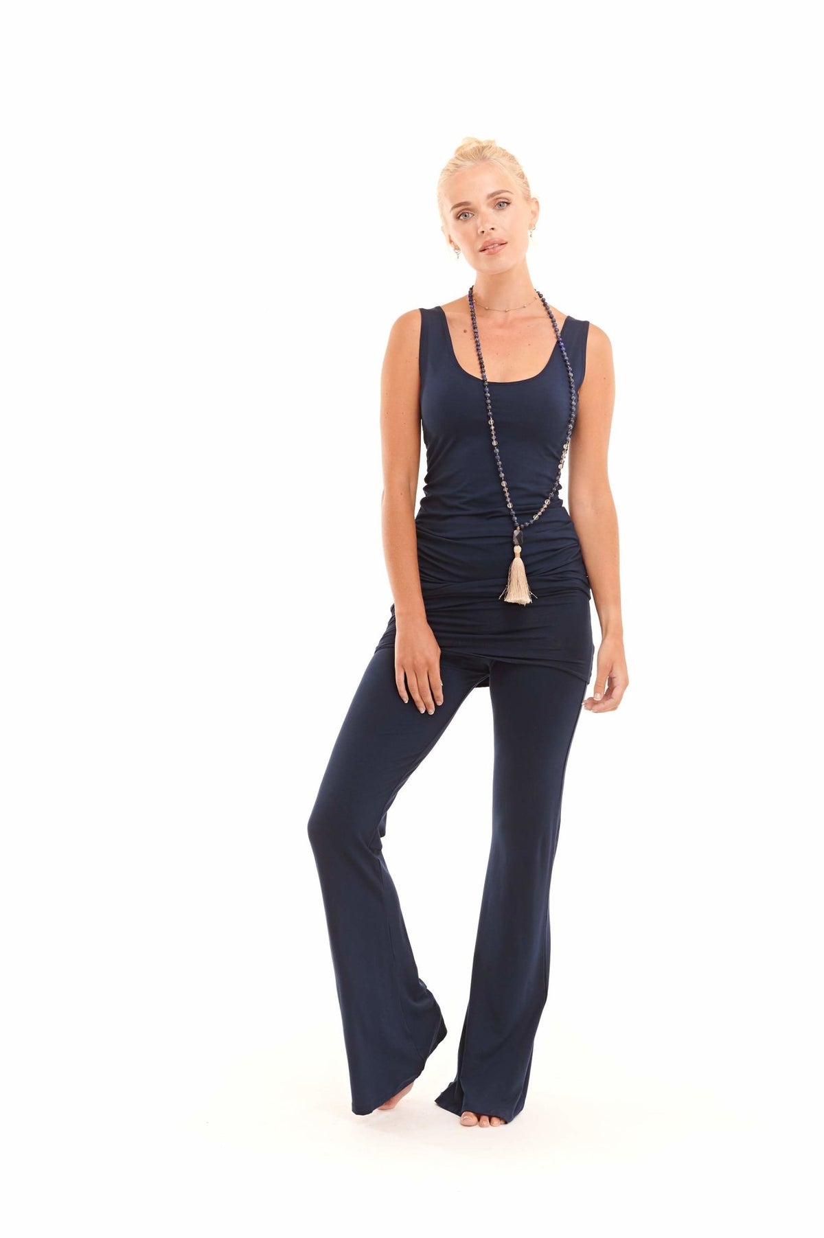 Bamboo Long Vest Dress Navy - MUDRA