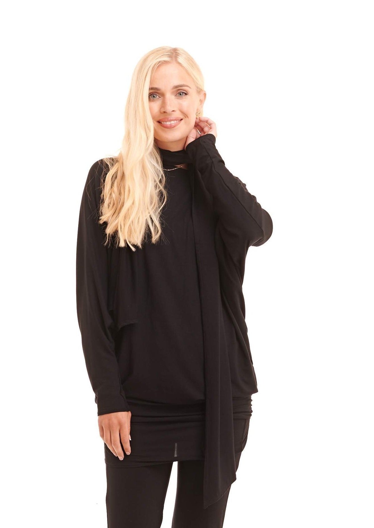 Bamboo Raglan Top With Scarf Black - MUDRA