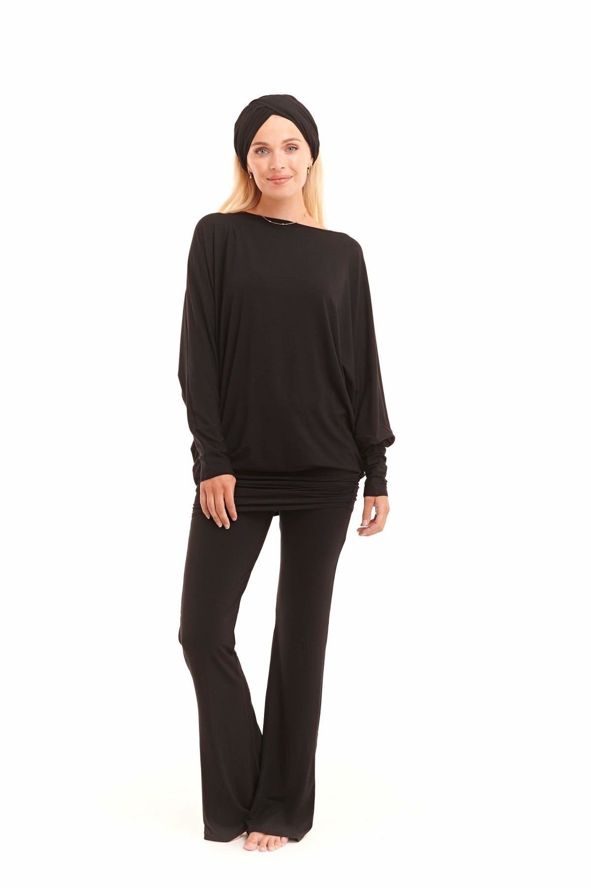 Bamboo Raglan Top With Scarf Black - MUDRA