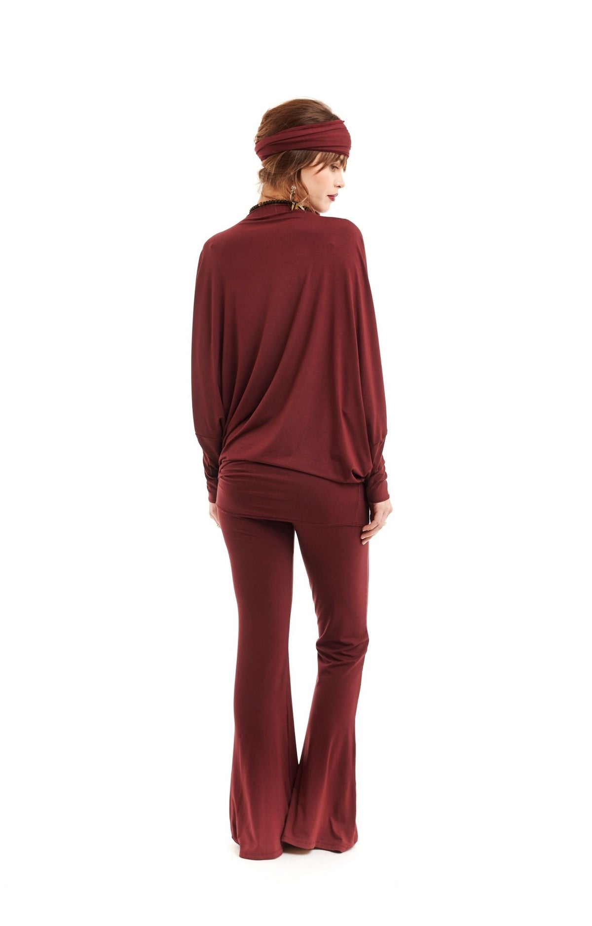 Bamboo Raglan Top With Scarf Burgundy - MUDRA