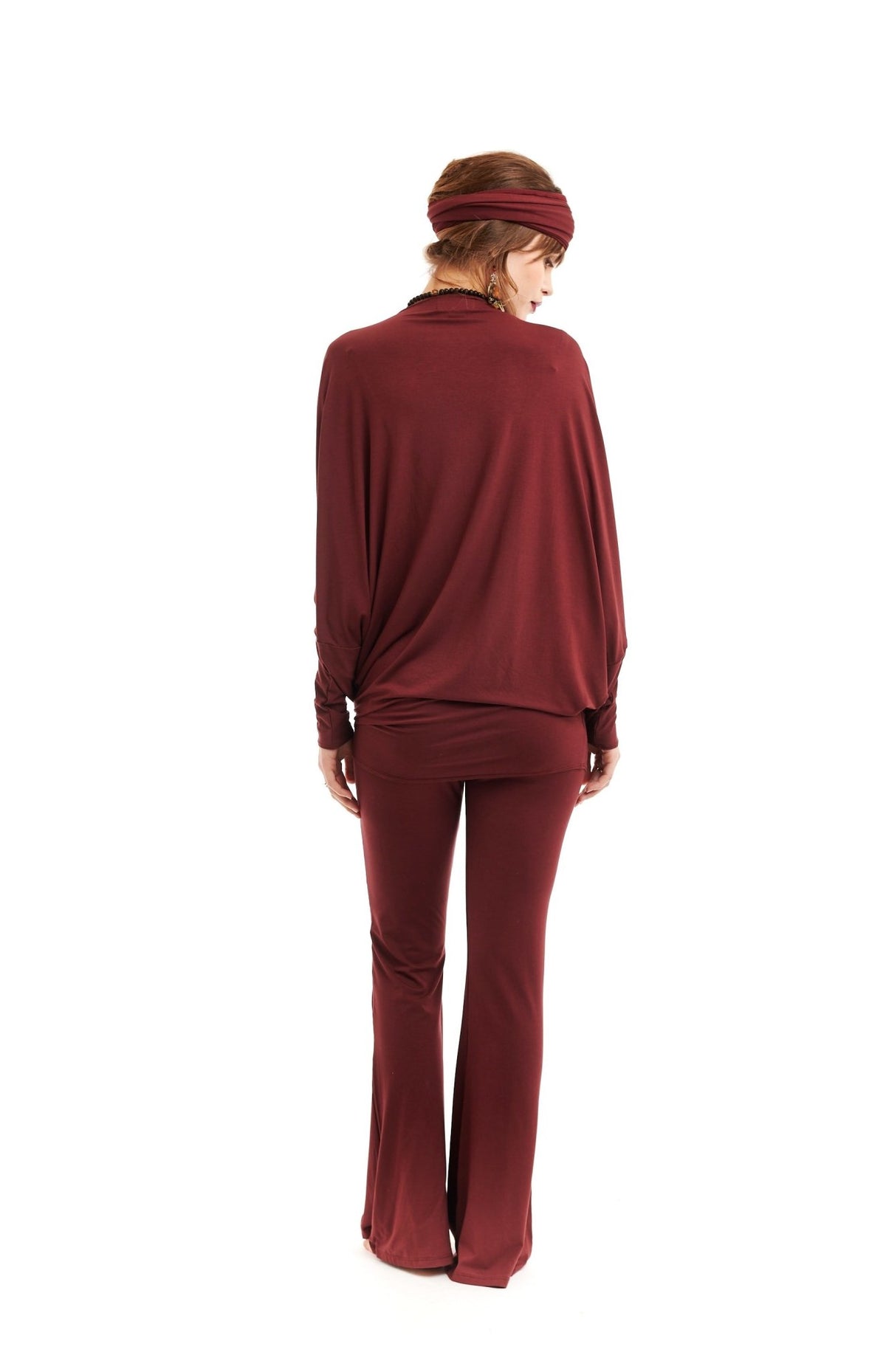 Bamboo Raglan Top With Scarf Burgundy - MUDRA