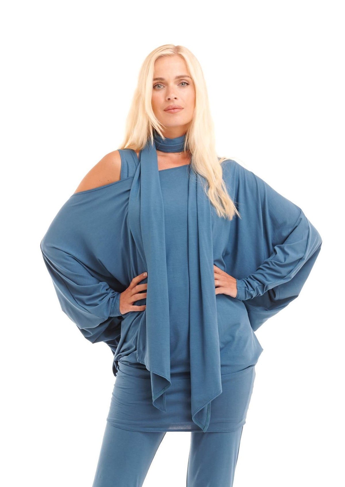 Bamboo Raglan Top With Scarf Teal - MUDRA