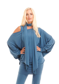 Bamboo Raglan Top With Scarf Teal - MUDRA