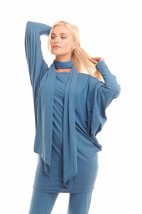 Bamboo Raglan Top With Scarf Teal - MUDRA